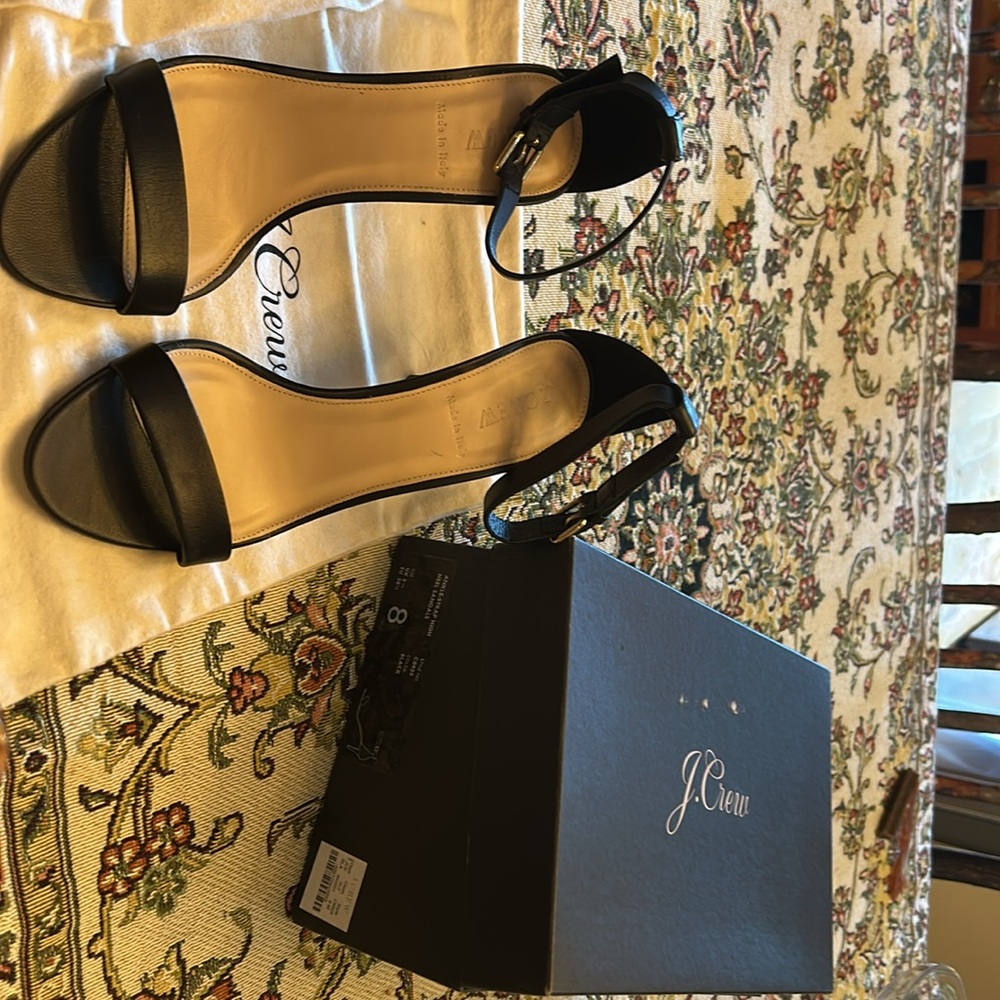 J.Crew Black Ankle Strap Peeptoe High Heel Sandals 8 Prom Wedding Black Tie - Picture 2 of 4